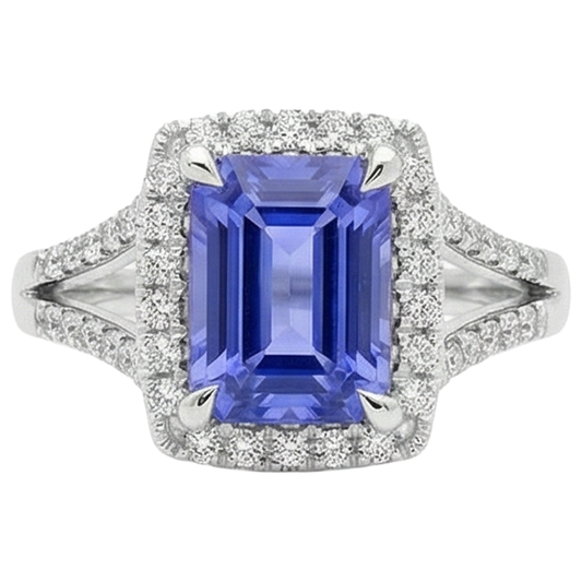 6.85 Kt Blauer Tansanit mit Aus der Erde Abgebauter Natürlicher Diamanten Ring Gold Weiß 14K