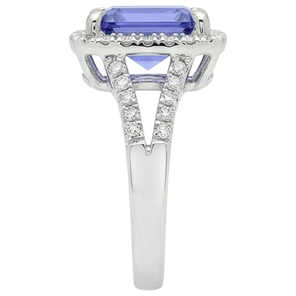 6.85 Kt Blauer Tansanit mit Aus der Erde Abgebauter Natürlicher Diamanten Ring Gold Weiß 14K