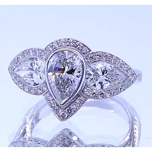 6 Karat Birnen-Echt-Diamant-Jubiläumsring Vintage-Stil Weißgold 14K
