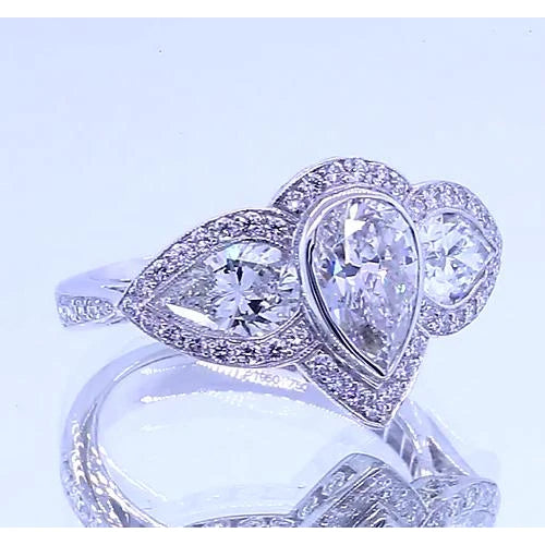 6 Karat Birnen-Echt-Diamant-Jubiläumsring Vintage-Stil Weißgold 14K