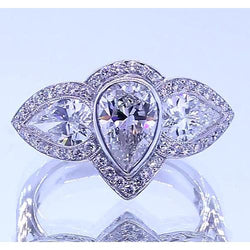 6 Karat Birnen-Echt-Aus der Erde Abgebauter Natürlicher Diamant-Jubiläumsring Vintage-Stil Weißgold 14K