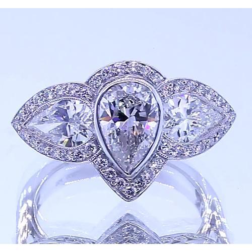 6 Karat Birnen-Echt-Diamant-Jubiläumsring Vintage-Stil Weißgold 14K