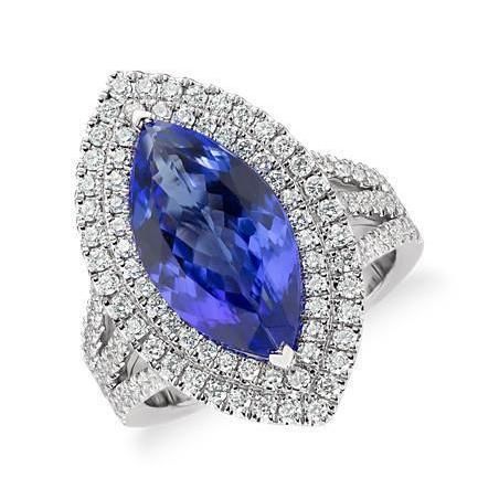 6 Karat Diamant mit Tansanit-Stein-Ring im Marquise-Schliff Weißgold 14K - harrychadent.de