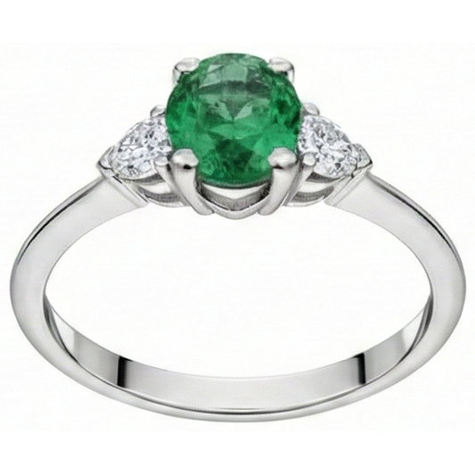 6 Karat Drei Stein Grün Smaragd Und Aus der Erde Abgebauter Natürlicher Diamanten Ring 14K Weißgold