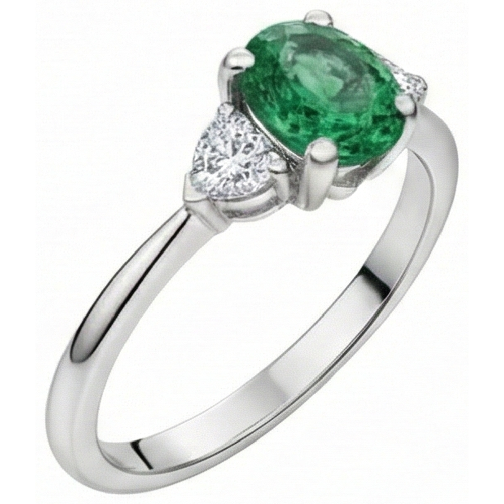 6 Karat Drei Stein Grün Smaragd Und Aus der Erde Abgebauter Natürlicher Diamanten Ring 14K Weißgold