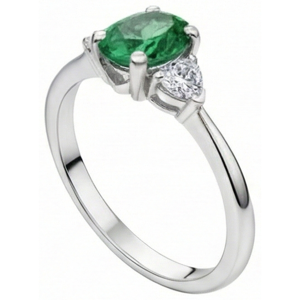 6 Karat Drei Stein Grün Smaragd Und Aus der Erde Abgebauter Natürlicher Diamanten Ring 14K Weißgold