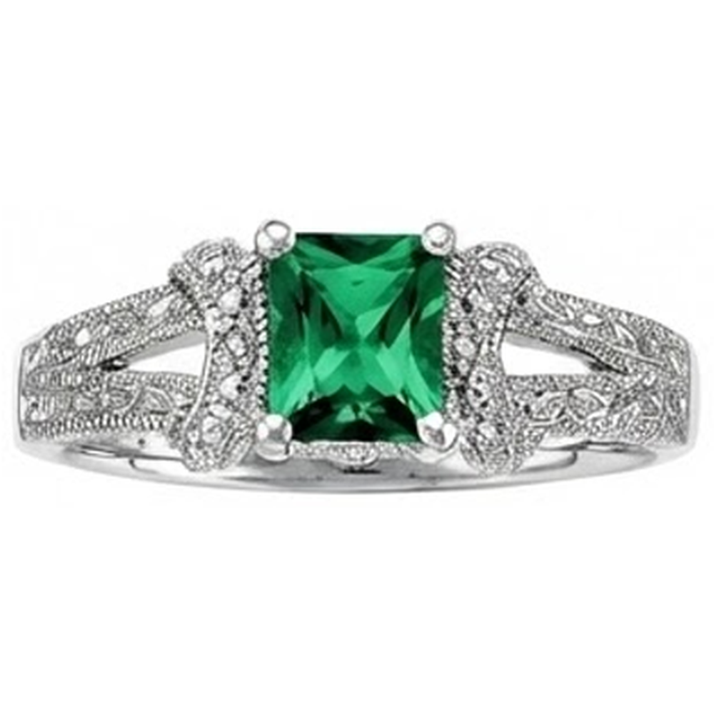 6 Karat Grün Smaragd-Aus der Erde Abgebauter Natürlicher Diamant-Ring im Princess-Schliff Weißgold Feiner Schmuck