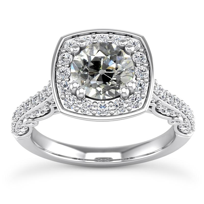 6 Karat Halo-Ring mit Akzenten rund alter Bergmann Echt Diamants Milgrain