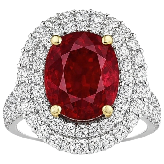6 Karat Roter Rubin Mit Aus der Erde Abgebauter Natürlicher Diamanten Ring Krappenset Gold 14K