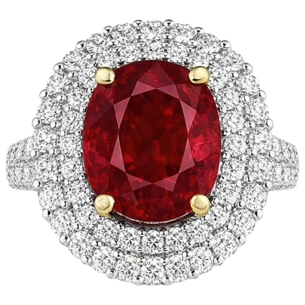 6 Karat Roter Rubin Mit Aus der Erde Abgebauter Natürlicher Diamanten Ring Krappenset Gold 14K