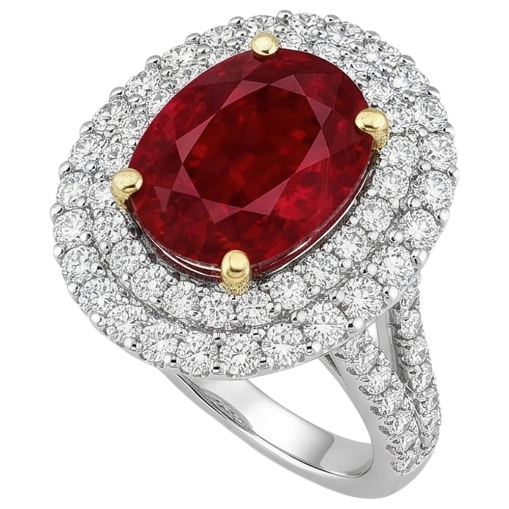 6 Karat Roter Rubin Mit Aus der Erde Abgebauter Natürlicher Diamanten Ring Krappenset Gold 14K