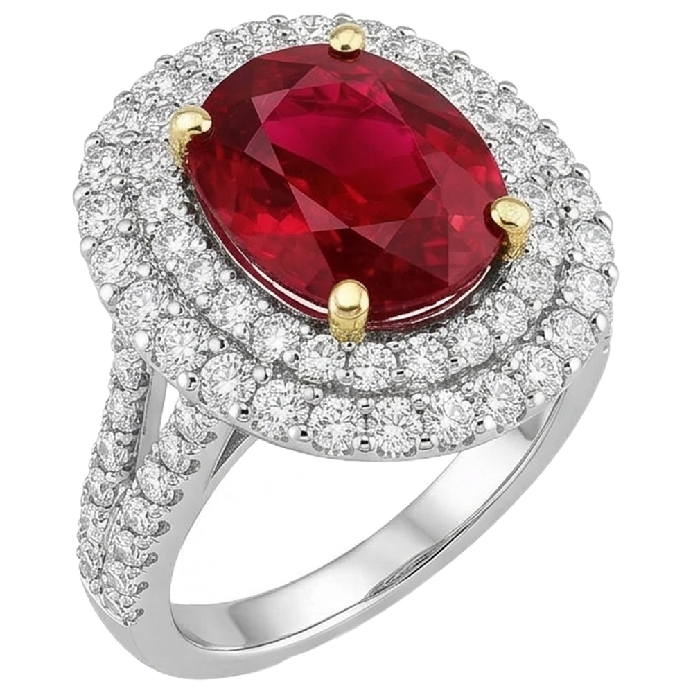 6 Karat Roter Rubin Mit Aus der Erde Abgebauter Natürlicher Diamanten Ring Krappenset Gold 14K