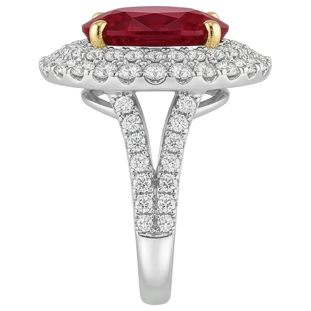 6 Karat Roter Rubin Mit Aus der Erde Abgebauter Natürlicher Diamanten Ring Krappenset Gold 14K