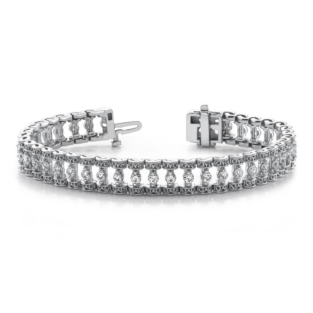 6 Karat Rundes Echt Diamantarmband mit zwei Krappenfassung aus massivem Weißgold 14K