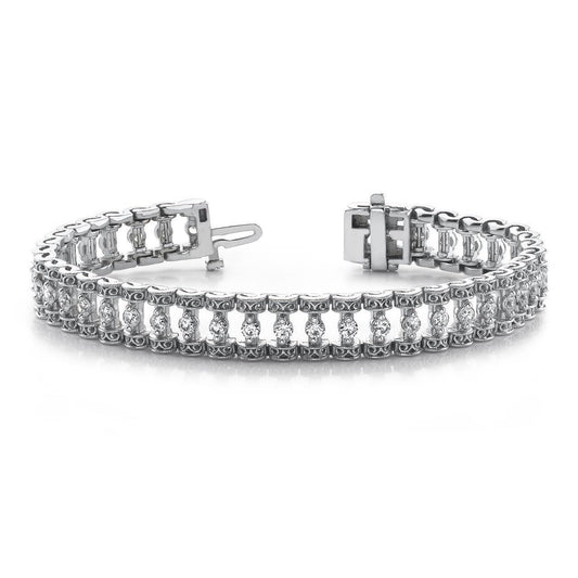 6 Karat Rundes Echt Diamantarmband mit zwei Krappenfassung aus massivem Weißgold 14K