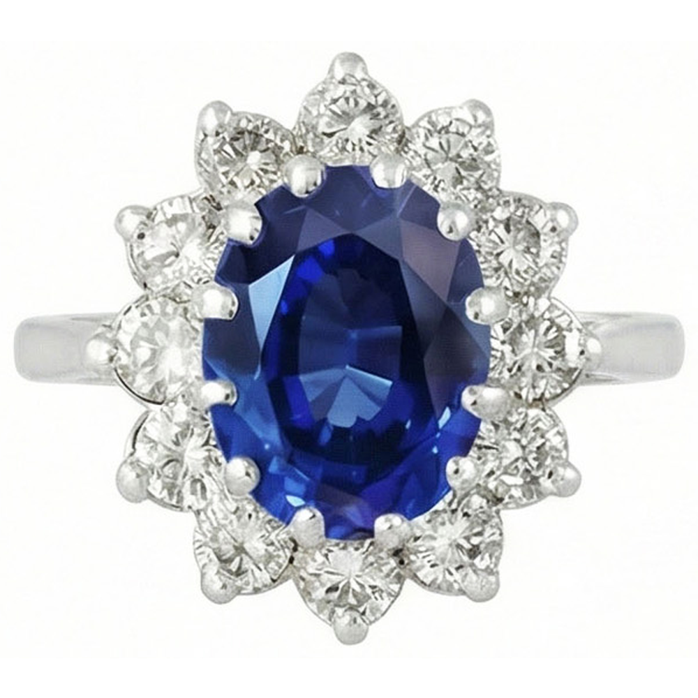 6 Karat Sri Lanka Blauer Saphir Aus der Erde Abgebauter Natürlicher Diamanten Ring 14K Weißgold