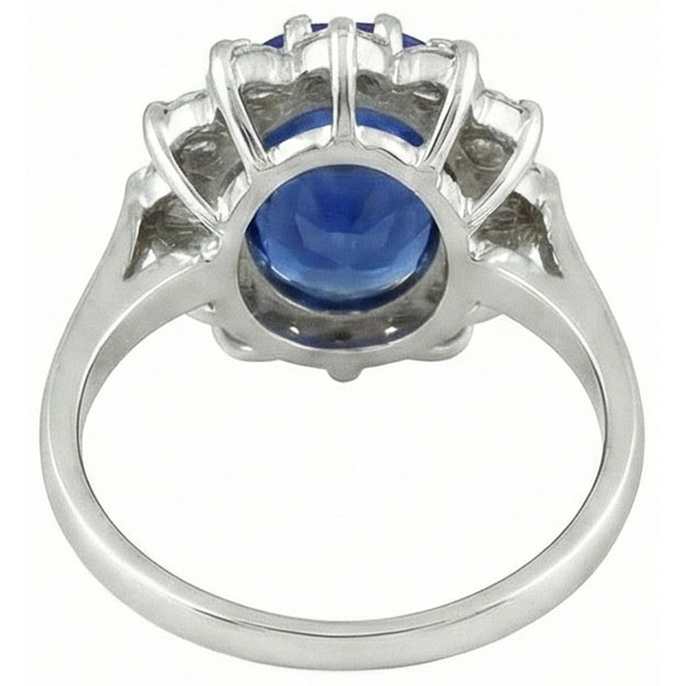 6 Karat Sri Lanka Blauer Saphir Aus der Erde Abgebauter Natürlicher Diamanten Ring 14K Weißgold