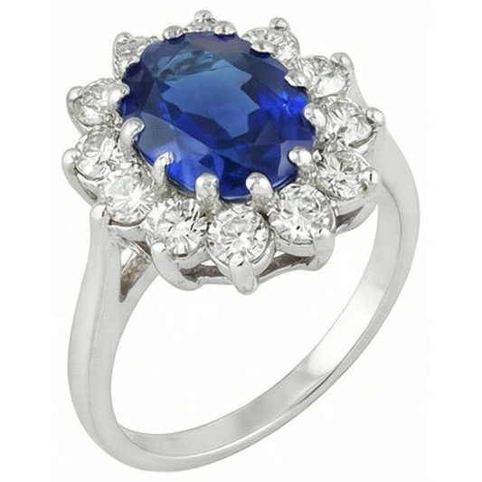 6 Karat Sri Lanka Blauer Saphir Aus der Erde Abgebauter Natürlicher Diamanten Ring 14K Weißgold