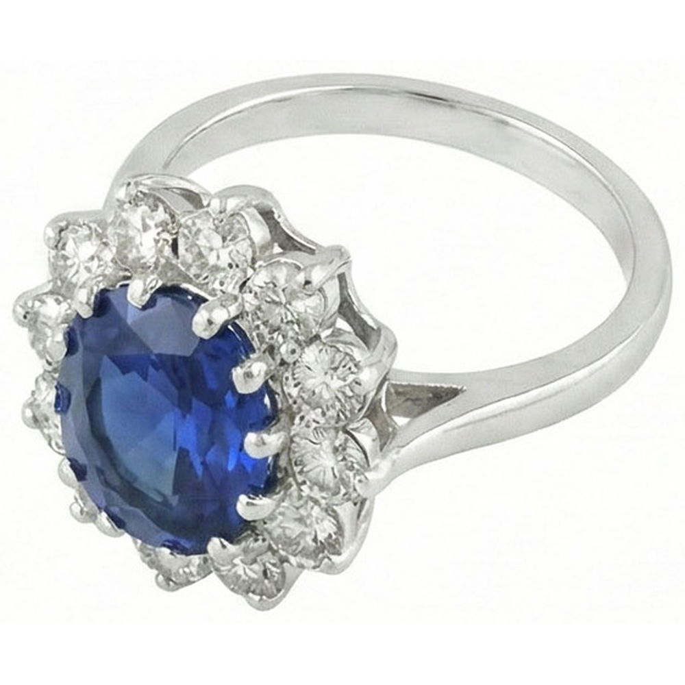 6 Karat Sri Lanka Blauer Saphir Aus der Erde Abgebauter Natürlicher Diamanten Ring 14K Weißgold
