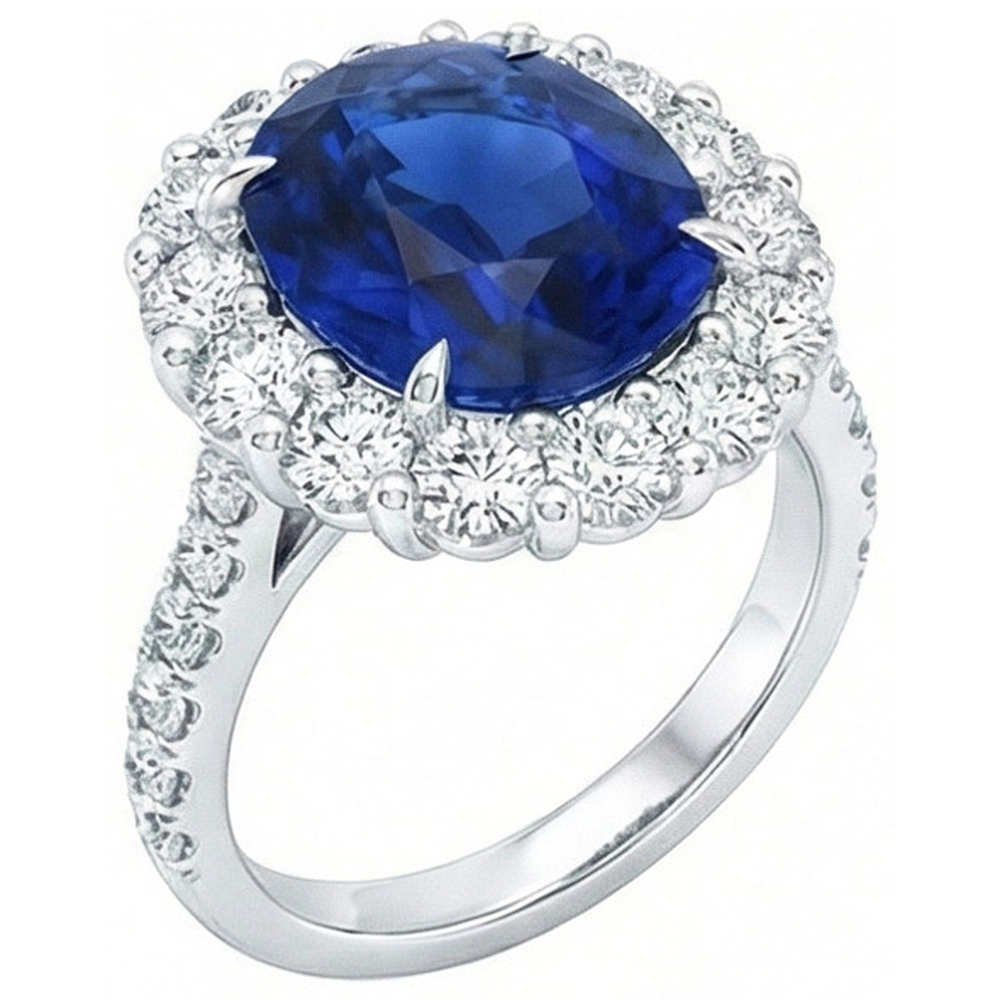 6 Karat Sri Lanka Saphir Aus der Erde Abgebauter Natürlicher Diamant Edelstein Ring Weißgold 14K