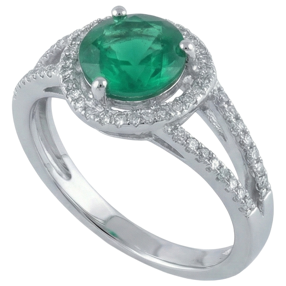 6 Karat runde Form grüner Smaragd mit Aus der Erde Abgebauter Natürlicher Diamantring Gold