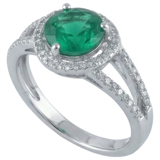6 Karat runde Form grüner Smaragd mit Aus der Erde Abgebauter Natürlicher Diamantring Gold