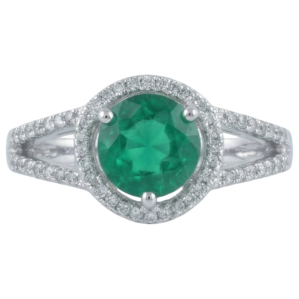 6 Karat runde Form grüner Smaragd mit Aus der Erde Abgebauter Natürlicher Diamantring Gold