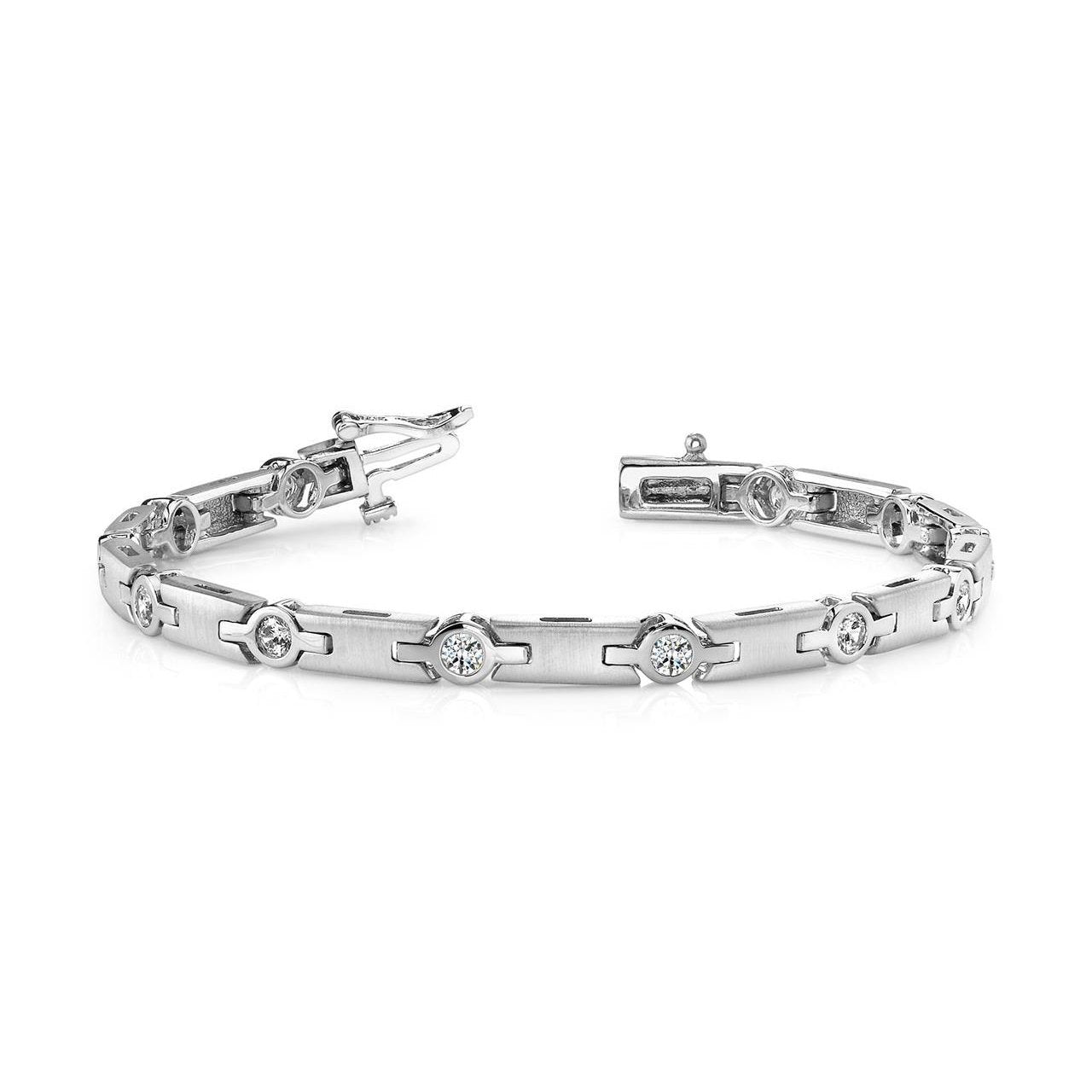 6 Kt Rundschliff Lünettenfassung Echt Diamantarmband Massiv Weißgold Schmuck
