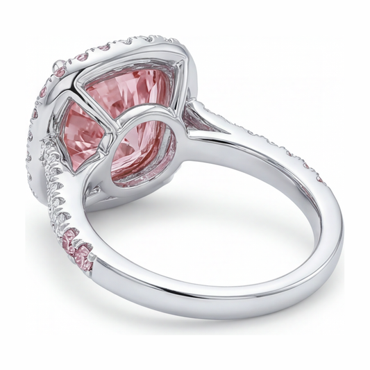 Damenring mit rosa Diamant, 6 Karat, im Labor gezüchtet, Kissenschliff, Doppel-Halo, 14 Karat Weißgold
