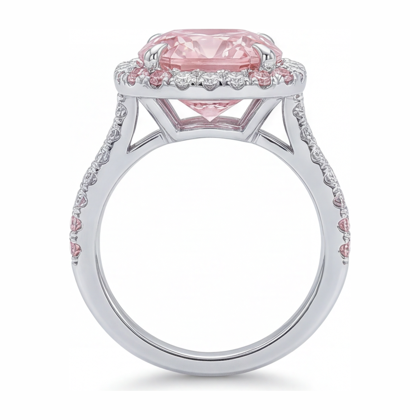 Damenring mit rosa Diamant, 6 Karat, im Labor gezüchtet, Kissenschliff, Doppel-Halo, 14 Karat Weißgold