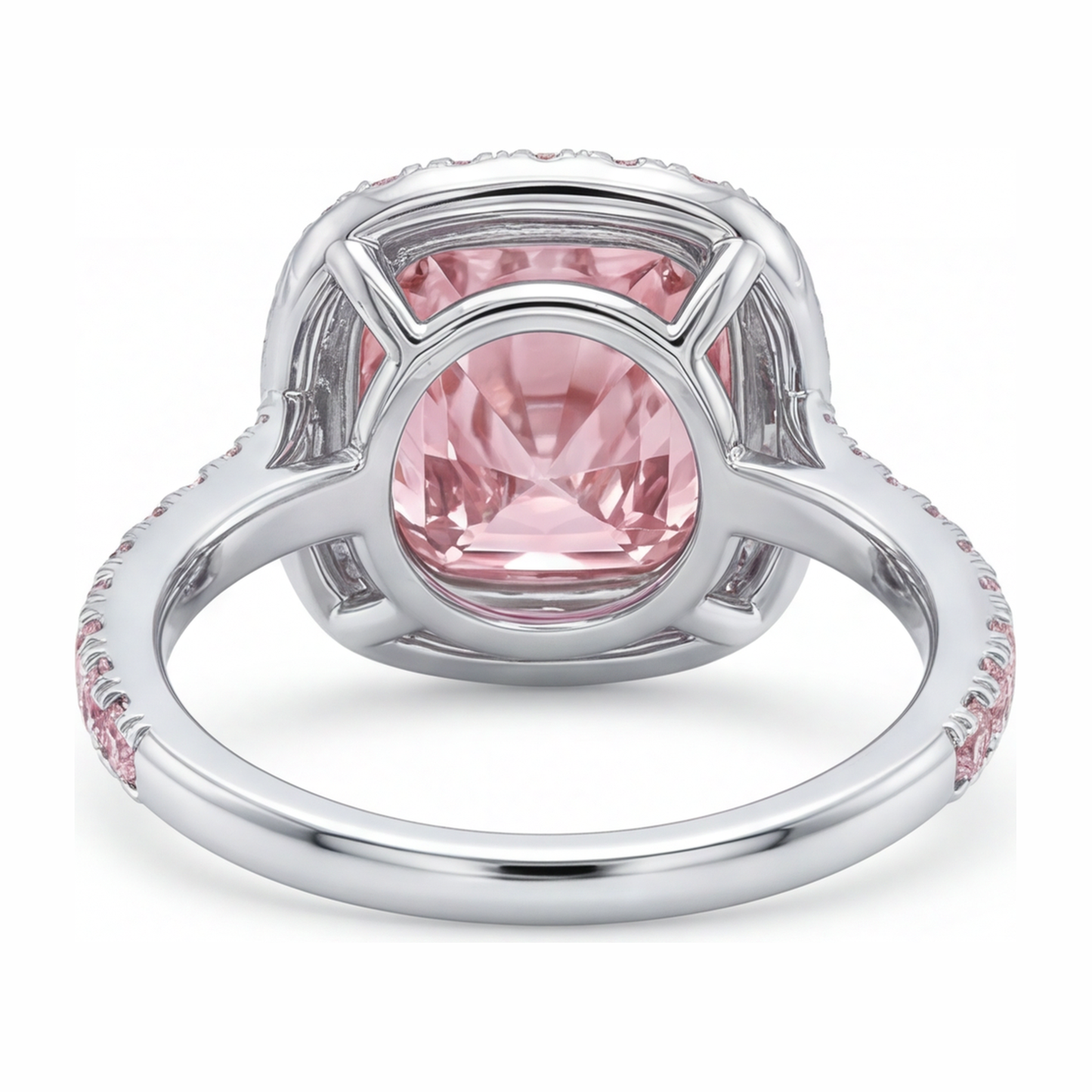 Verlobungsring mit im Labor gezüchtetem rosa Diamanten, 6 Karat, Kissenschliff, Halo, Pavé, 14 Karat Weißgold
