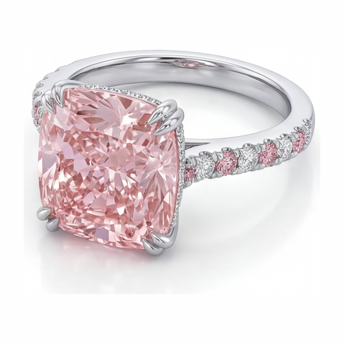 Rosa Diamantring 6 Karat im Labor gezüchtet Kissenschliff Pavé 14 Karat Weißgold