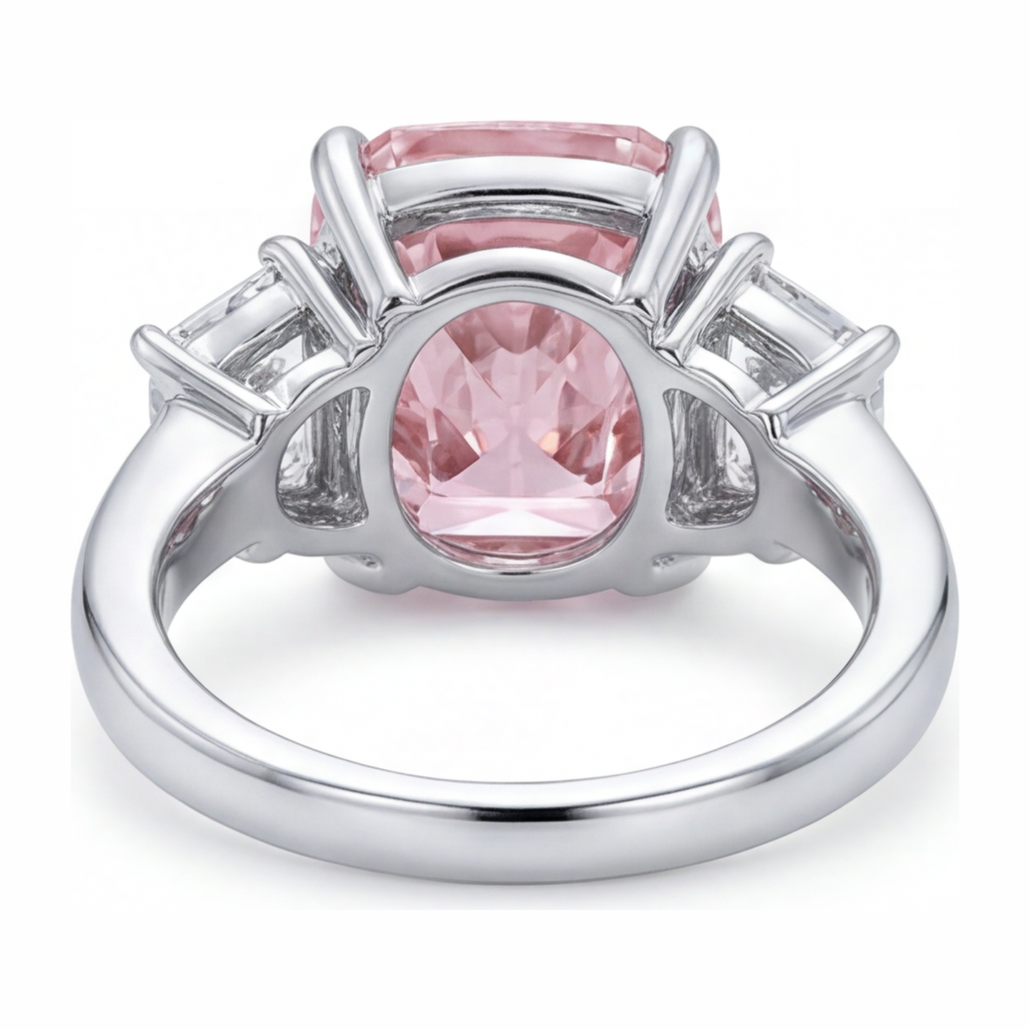 Rosa Verlobungsring 6 Karat im Labor gezüchteter Kissenschliff-Diamant Drei Steine 14 Karat Weißgold
