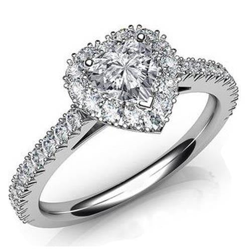 6,25 Karat Herz Schliff mit Akzentuiertem Echt Diamant Ring Halo Schmuck Funkelnd