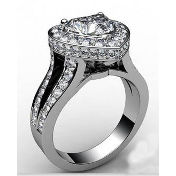 6,50 ct Herz und Rund Echt Diamant Halo Hochzeits Ring Geteiltem Schaft Weiß Gold