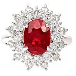 6,50 ct natürlicher roter Rubin mit Diamanten Ring aus echtem Weißgold