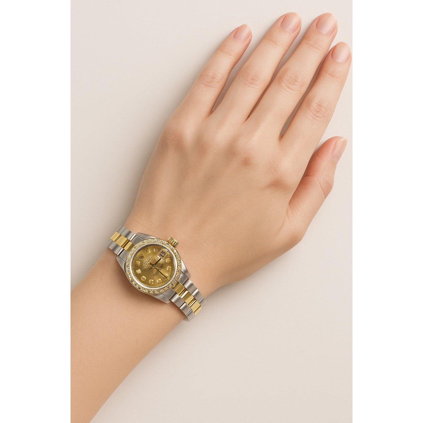 Damen-Datejust-Rolex-Uhr, Champagner-Diamant-Zifferblatt, Edelstahl und Gold