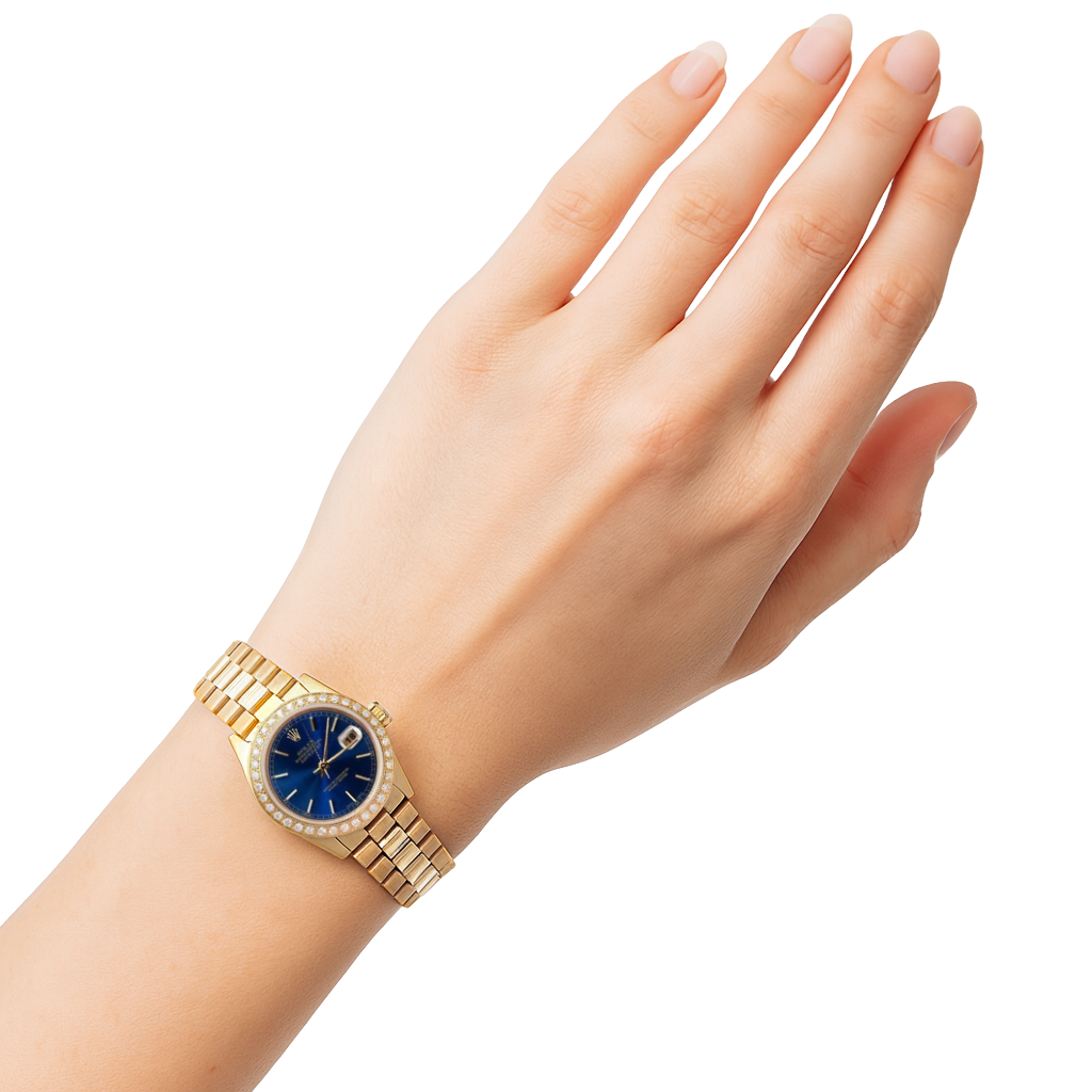 Diamantlünette Rolex Datejust Uhr Dame Präsidentenstil Gold