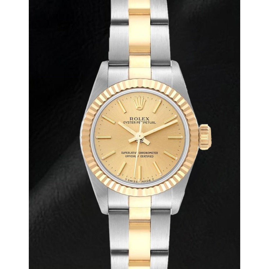 67193 Rolex Oyster Perpetual Damenuhr mit champagnerfarbenem Zifferblatt