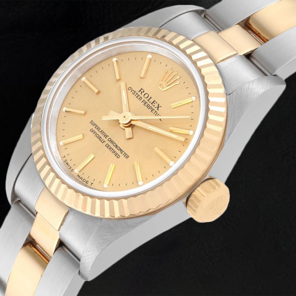 67193 Rolex Oyster Perpetual Damenuhr mit champagnerfarbenem Zifferblatt