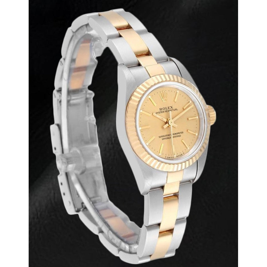 67193 Rolex Oyster Perpetual Damenuhr mit champagnerfarbenem Zifferblatt