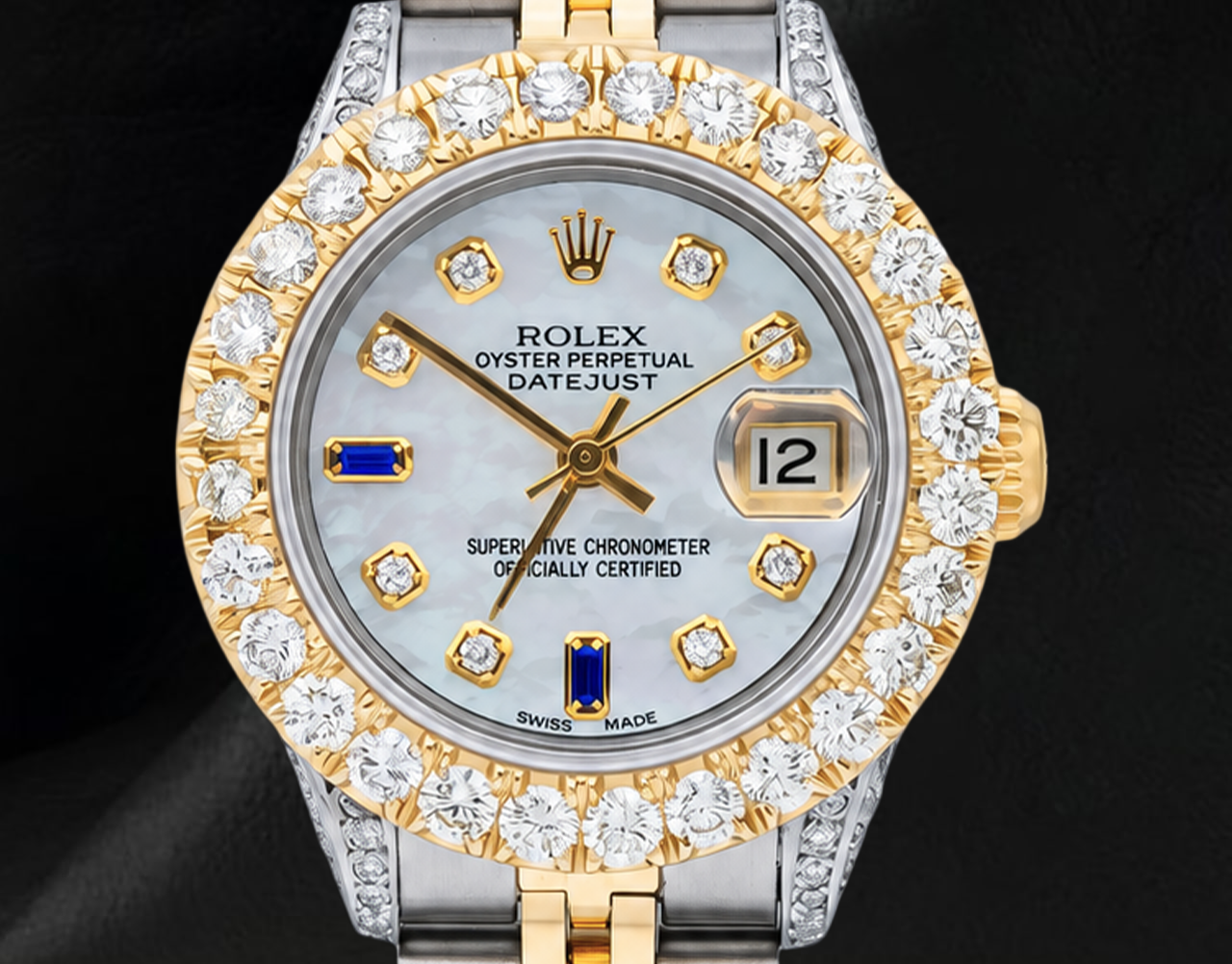 69173 Rolex Datejust 26 mm Diamantzifferblatt mit blauem Saphir Bicolor-Uhr