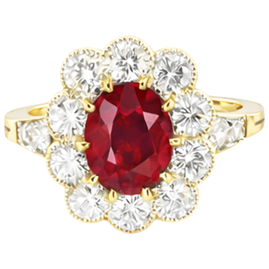 6,25 Karat Krappenbesatz Rubin und Aus der Erde Abgebauter Natürlicher Diamanten Jubiläumsring