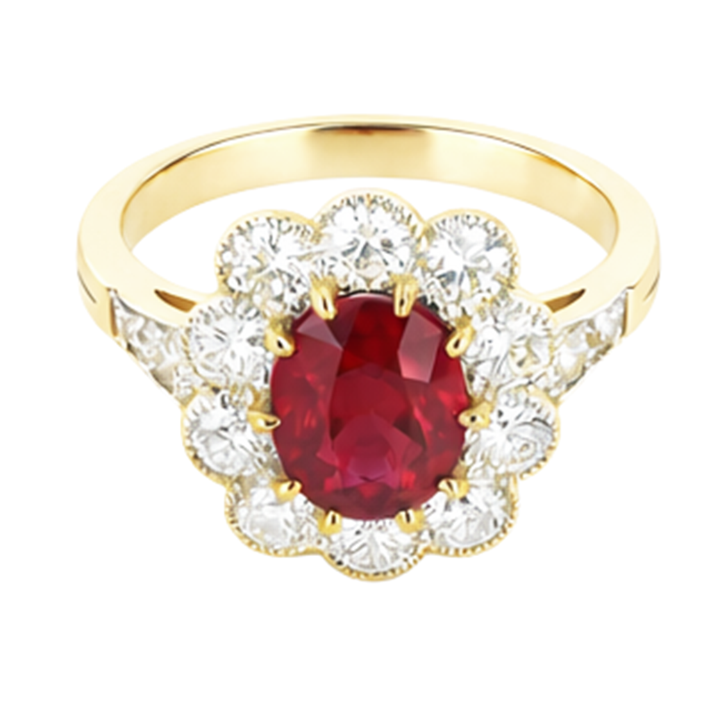 6,25 Karat Krappenbesatz Rubin und Aus der Erde Abgebauter Natürlicher Diamanten Jubiläumsring