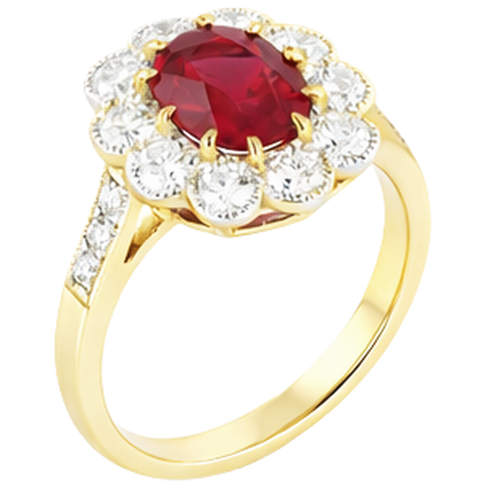 6,25 Karat Krappenbesatz Rubin und Aus der Erde Abgebauter Natürlicher Diamanten Jubiläumsring