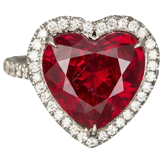 6,25 Karat Rubin-Edelstein-Aus der Erde Abgebauter Natürlicher Diamant-Ring im Herzschliff Weißgold 14K