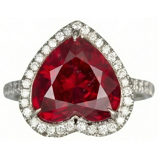 6,25 Karat Rubin-Edelstein-Aus der Erde Abgebauter Natürlicher Diamant-Ring im Herzschliff Weißgold 14K