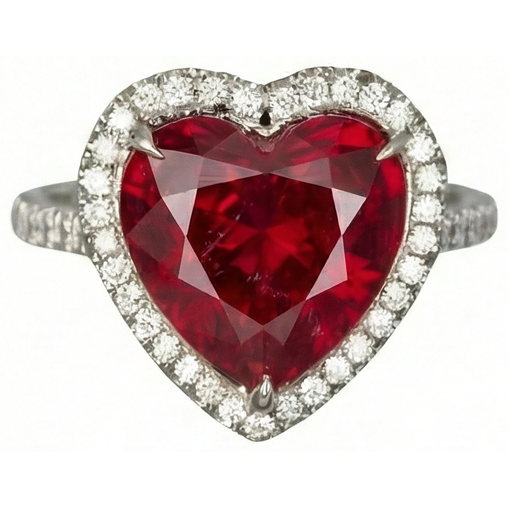 6,25 Karat Rubin-Edelstein-Aus der Erde Abgebauter Natürlicher Diamant-Ring im Herzschliff Weißgold 14K