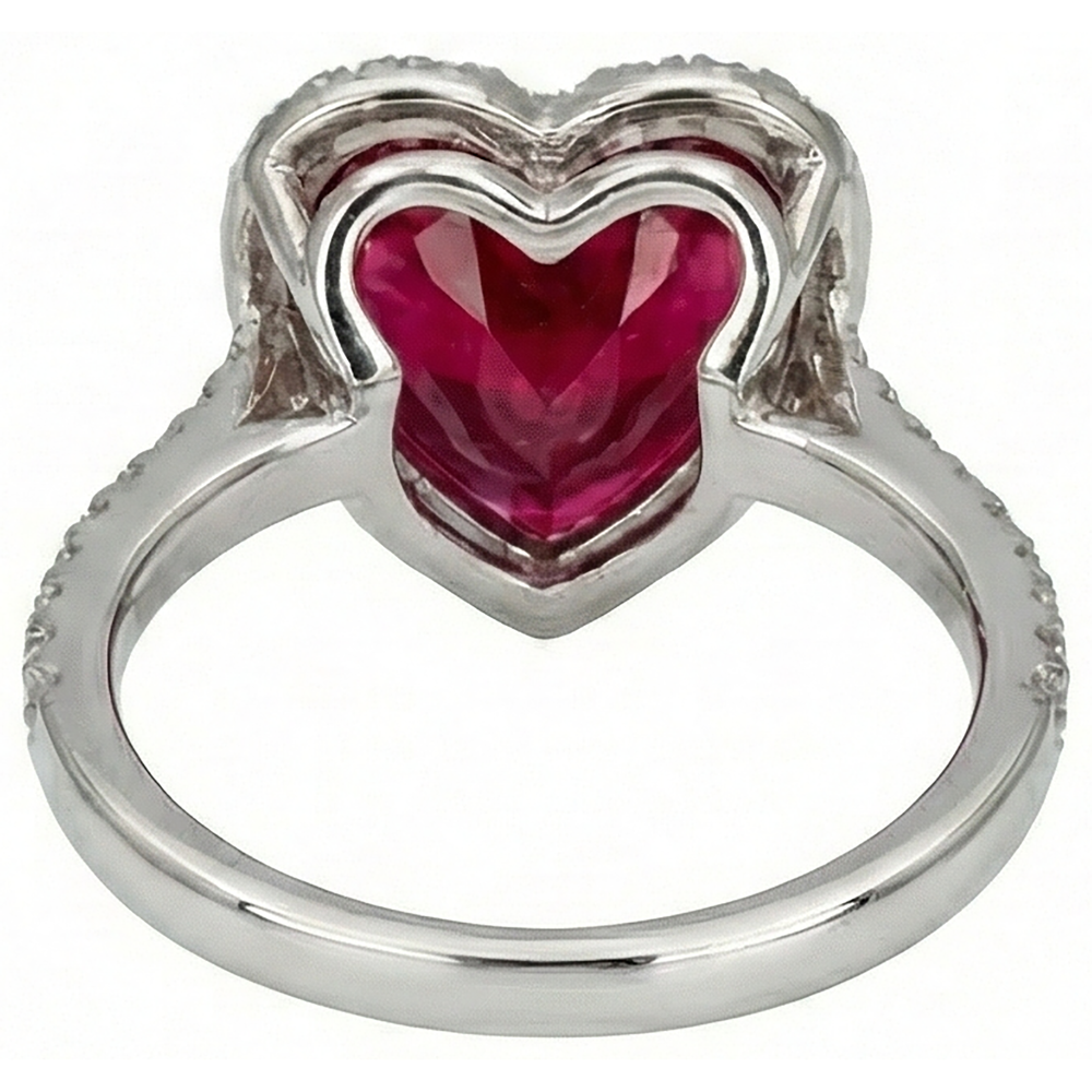 6,25 Karat Rubin-Edelstein-Aus der Erde Abgebauter Natürlicher Diamant-Ring im Herzschliff Weißgold 14K