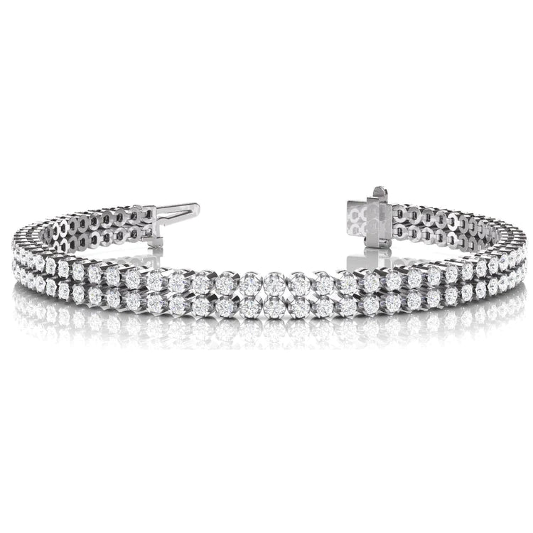 6.30 Karat funkelndes zweireihiges Natürlich Diamantarmband im Rundschliff WG 14K